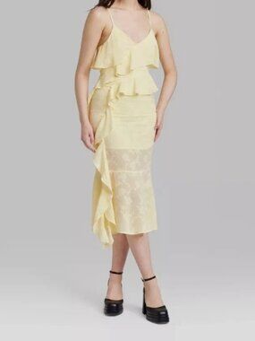 wild fable Soft Yellow Ruffle Lace-Trim Maxi Dress